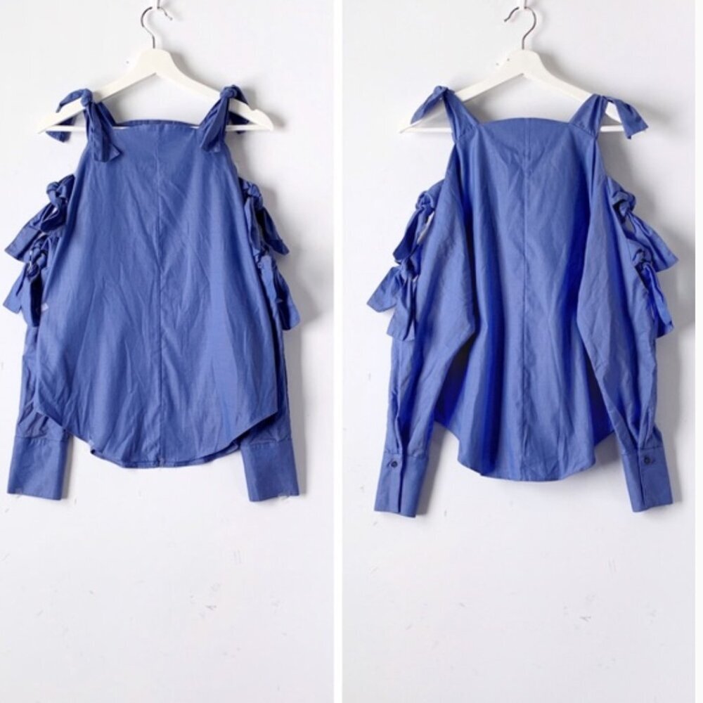 Fabiana Pigna Women Top Small PeriwInkle Cut Out Cotton Artsy Avant Garde Luxury